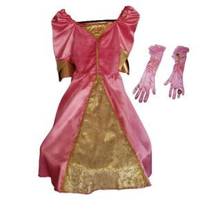 Aurora Princess Dress Costume Size S Pink Gold Satin with Gloves Cosplay 4-6
